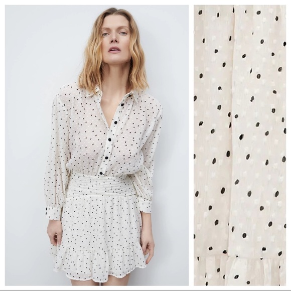 🌹NWT. Zara Cream Micro Dots Mini Dress. Size XS. - Picture 1 of 8